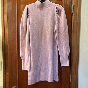 NWT WAYF blush pink sweater dress. Ruched shoulders gathered wrist long slvs. SM